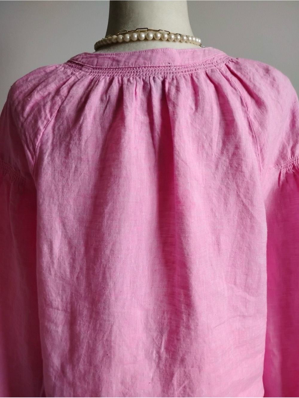 Talbots Bright Pink Linen Henley Peasant Blouse - Like New - Picture 8 of 13